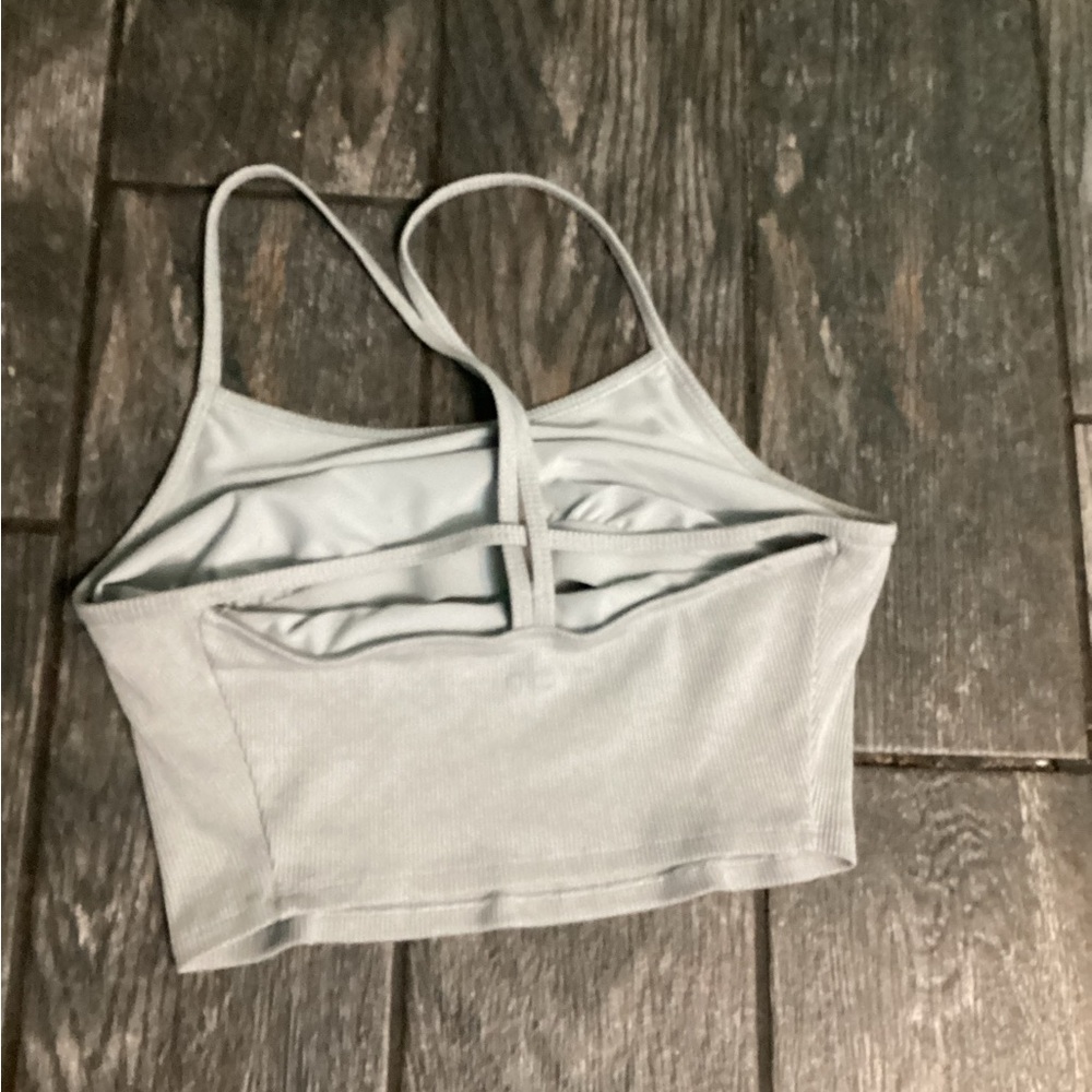 ALO Yoga Pale Gray Ribbed Strappy Cropped Sports Bralette